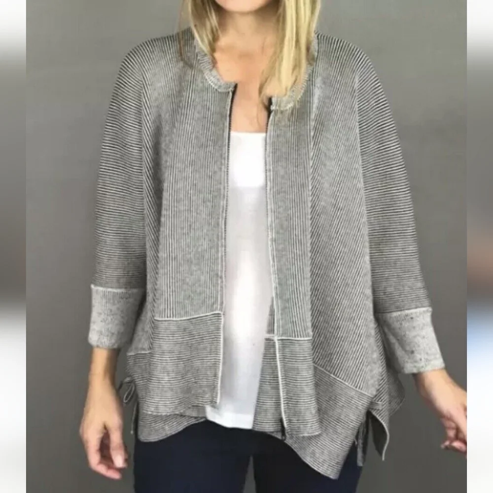 Cabi Cupids Cardigan Sweater Vertical Stripe Side Ties Full Zip Womens Small